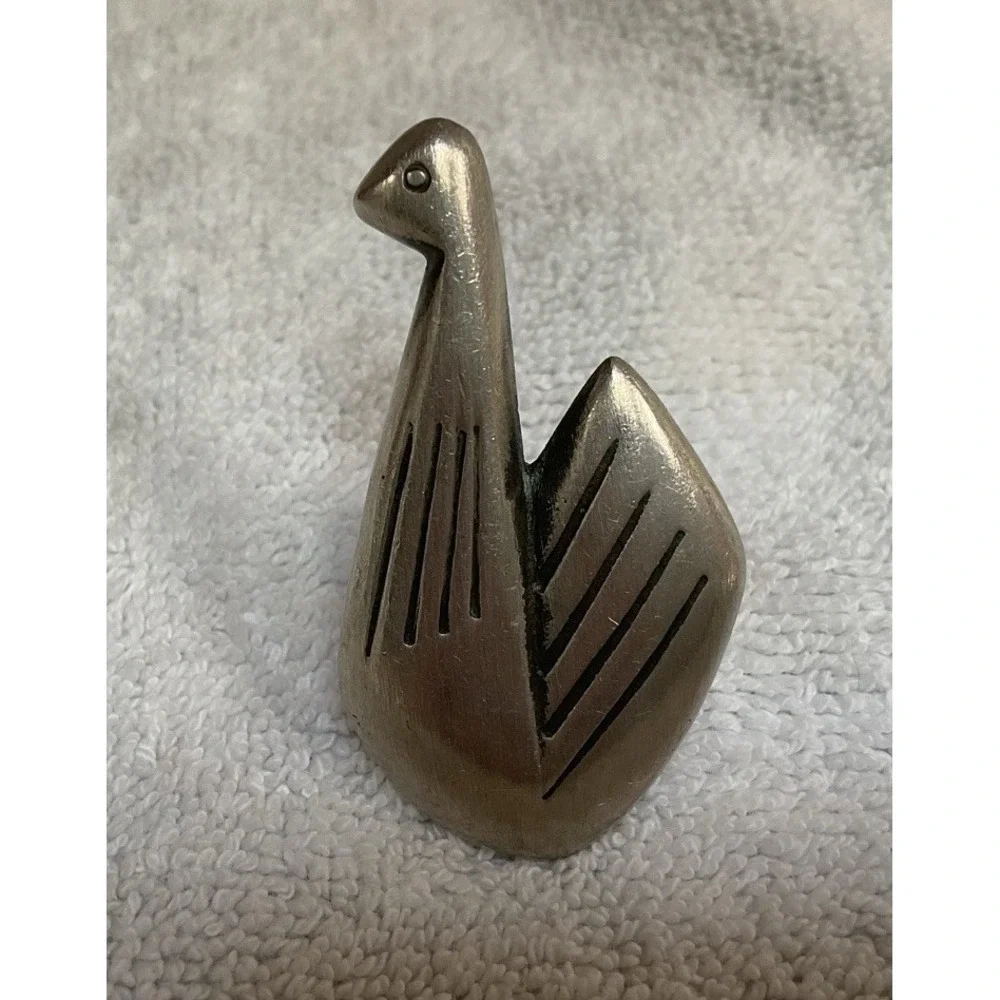 Vintage Swedish Modernist Swan Bird Brooch Pin Pendant Pewter